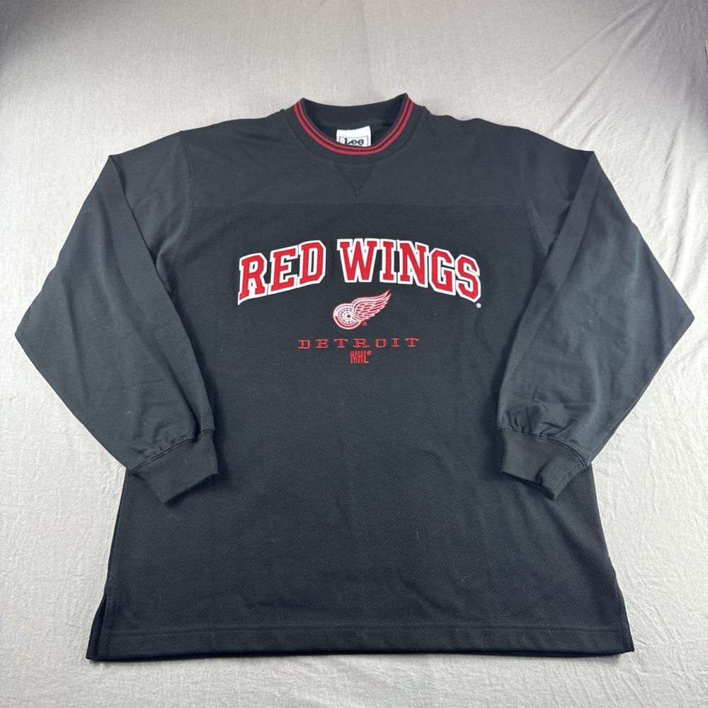 Vintage Detroit Red Wings Lee Sport Sweater Mens M Black Embroidered NHL Hockey